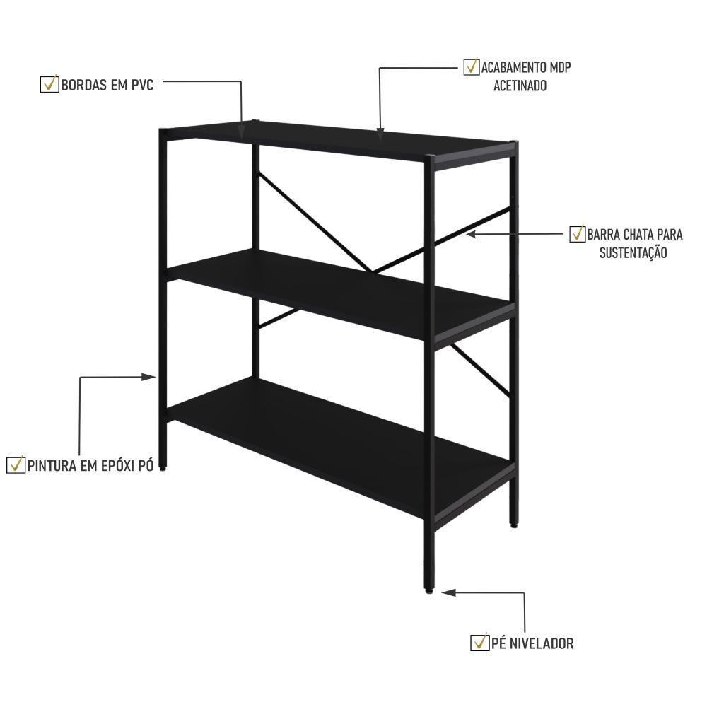 Estante C/03 Prateleiras 84x80x33cm Tub Tueh883 Preto ônix - Est.preta Preto ônix / Est.preta - 3
