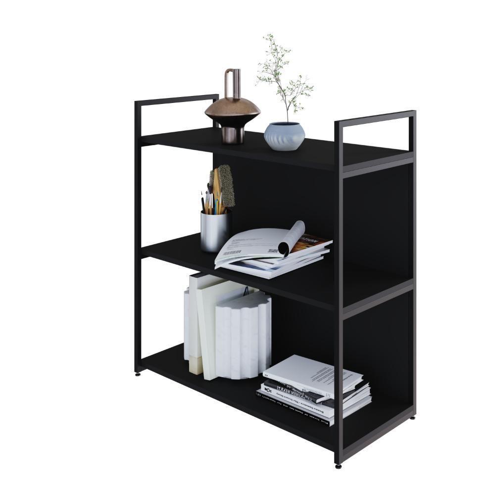 Estante C/03 Prateleiras 84x80x33cm C/fundo Yon Preto Tx/est.preta Preto Tx/est.preta - 4