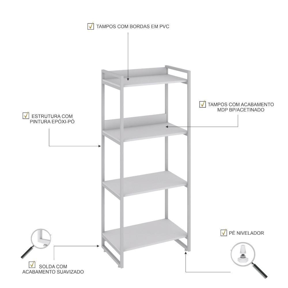 Estante Kuadra 60x40x146cm C/04 Prateleiras Branco Chess / Est.branca Branco Chess / Est.branca - 3