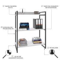 Estante Kuadra 80x40x104cm C/03 Prateleiras Branco Chess / Est.preta Branco Chess / Est.preta