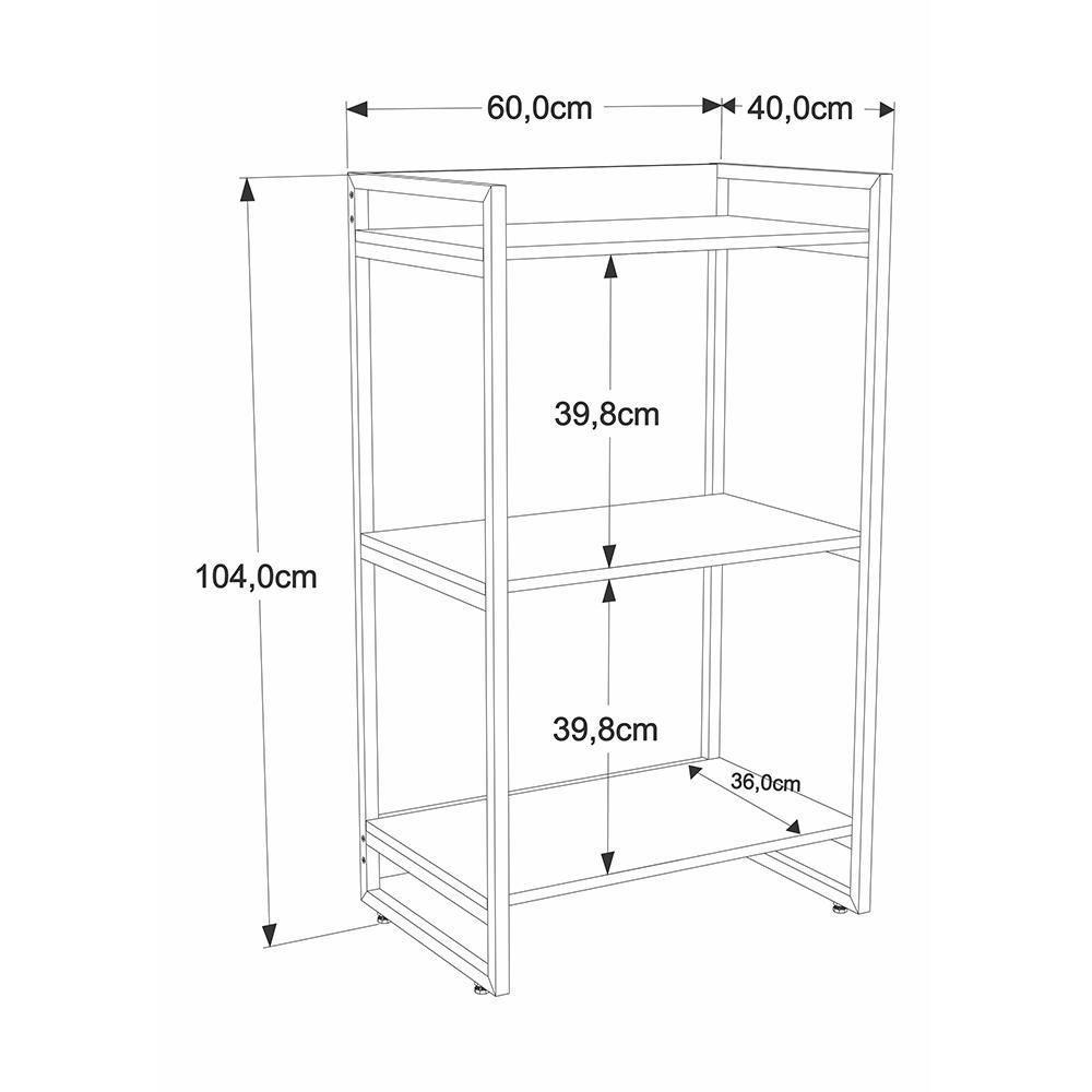 Estante Kuadra 60x40x104cm C/03 Prateleiras Branco Chess / Est.preta Branco Chess / Est.preta - 2
