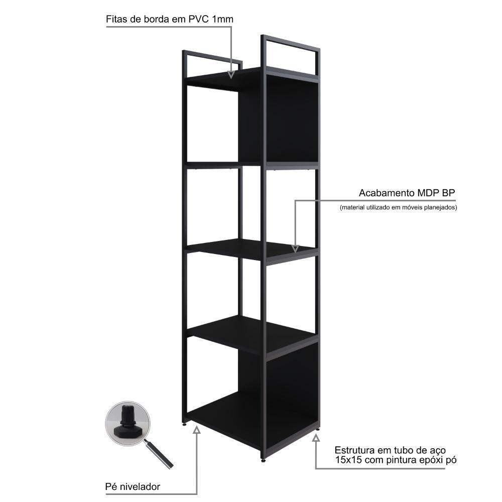 Estante C/05 Prateleiras 152x45x33cm C/fundo Yon Preto Tx/est.preta Preto Tx/est.preta - 3