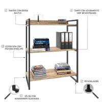 Estante Kuadra 80x40x104cm C/03 Prateleiras Carvalho / Est.preta Carvalho / Est.preta