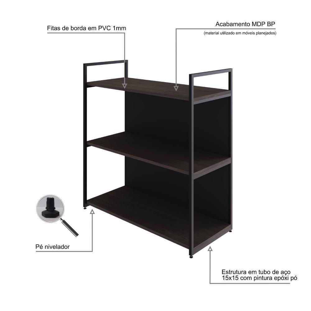 Estante C/03 Prateleiras 84x80x33cm C/fundo Yon Terracota/est.preta Terracota/est.preta - 3