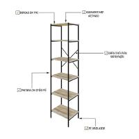 Estante C/06 Prateleiras 186x45x33cm Tub Tueh1846 Carvalho - Est.preta Carvalho / Est.preta - 3