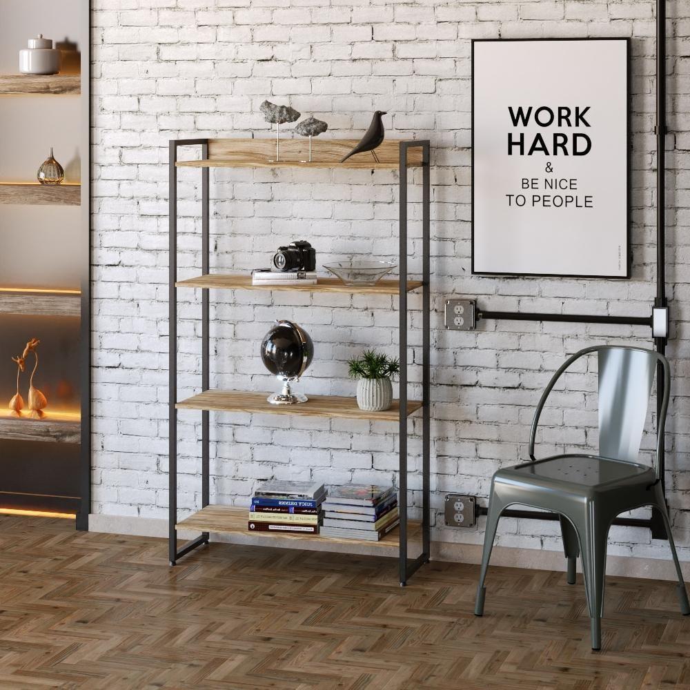 Estante Dynamica 80x30x146cm C/04 Prateleiras Carvalho / Est.preta Carvalho / Est.preta - 3