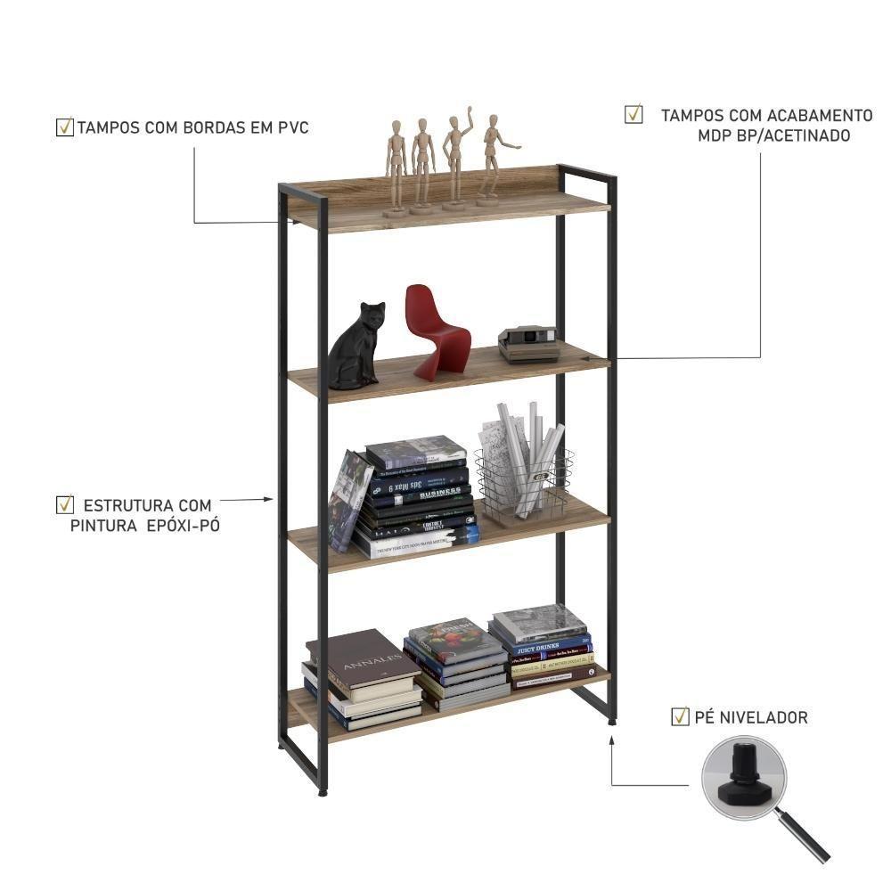 Estante Dynamica 80x30x146cm C/04 Prateleiras Carvalho / Est.preta Carvalho / Est.preta - 4