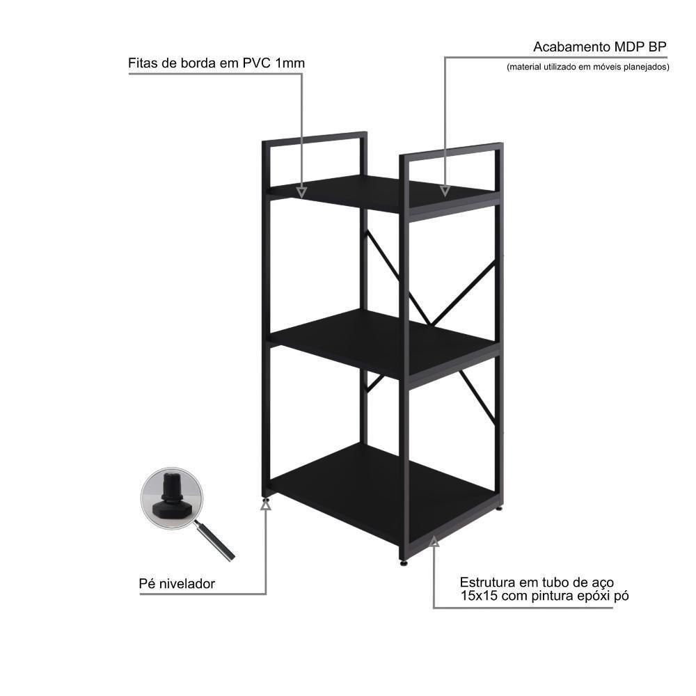 Estante C/03 Prateleiras 84x45x33cm Yon Preto Tx/est.preta Preto Tx/est.preta - 3