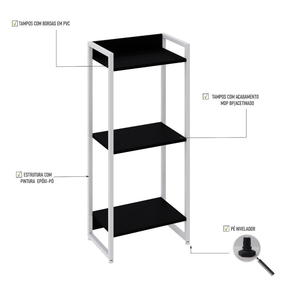 Estante Dynamica 45x30x104cm C/03 Prateleiras Preto ônix / Est.branca Preto ônix / Est.branca - 3