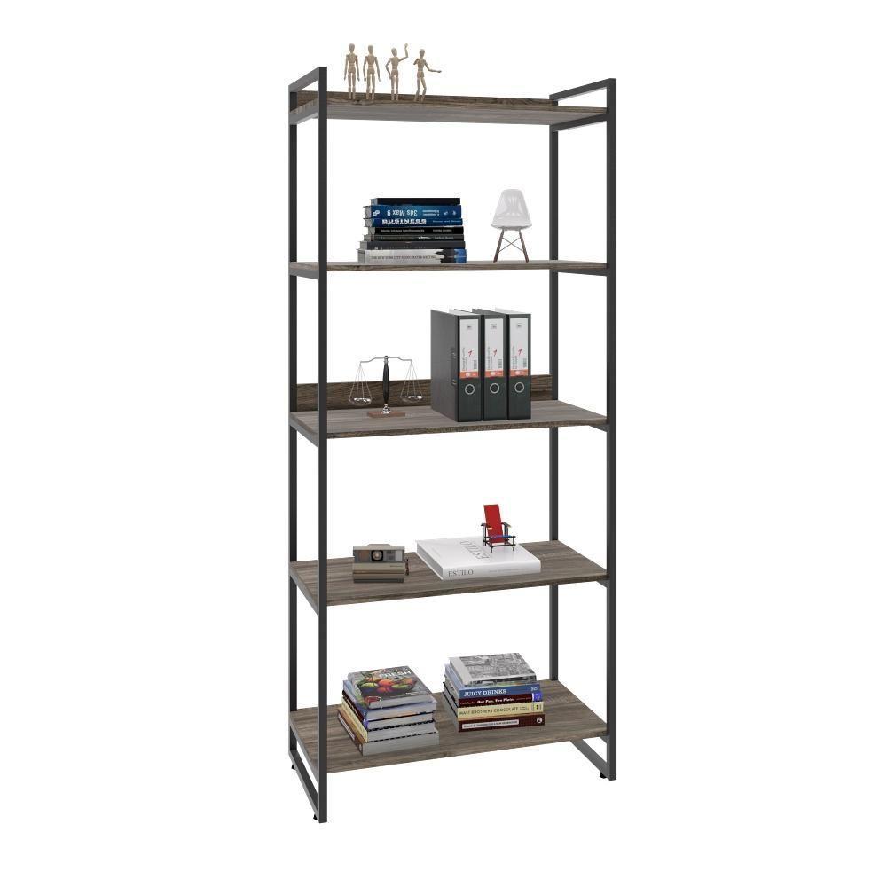 Estante Kuadra 80x40x187cm C/05 Prateleiras Carvalho Dark / Est.preta Carvalho Dark / Est.preta - 5