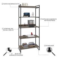 Estante Kuadra 80x40x187cm C/05 Prateleiras Carvalho Dark / Est.preta Carvalho Dark / Est.preta