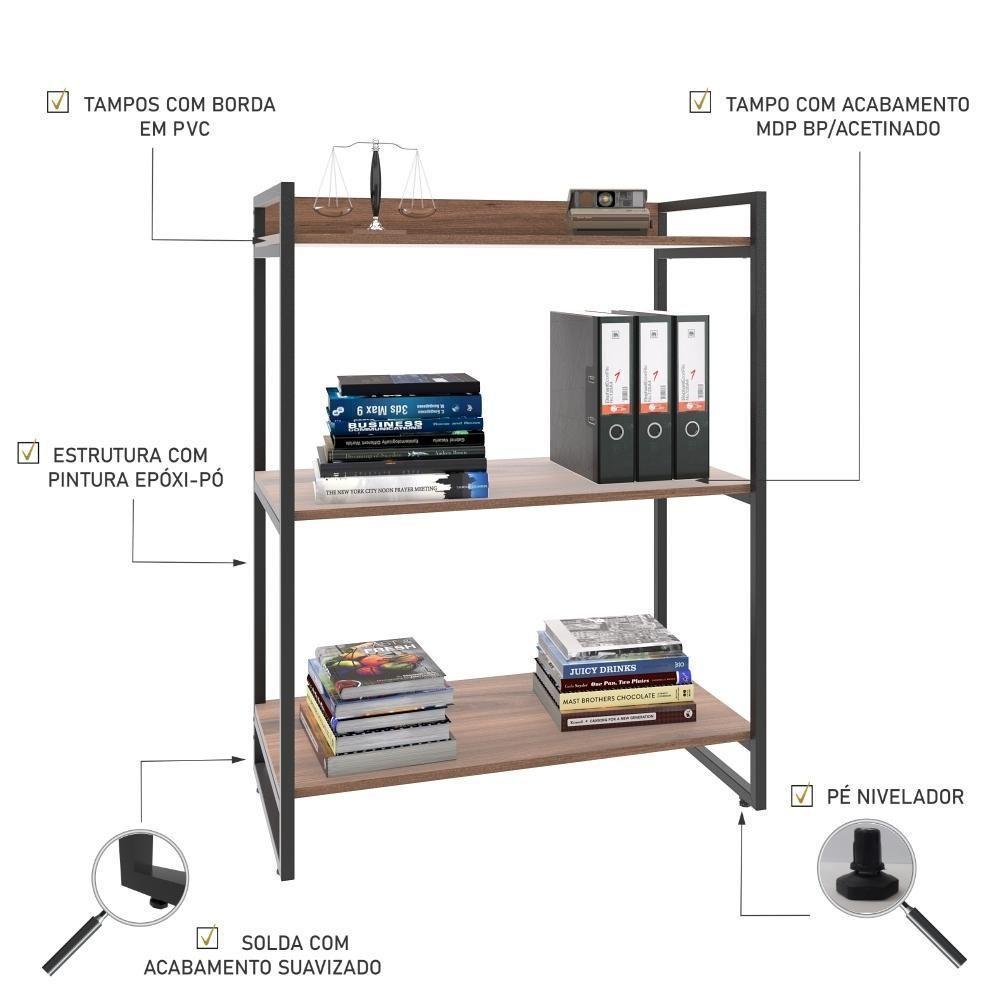 Estante Kuadra 80x40x104cm C/03 Prateleiras Nogal / Est.preta Nogal / Est.preta - 4