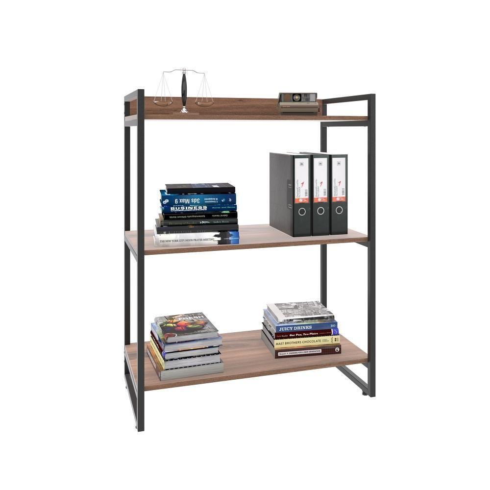 Estante Kuadra 80x40x104cm C/03 Prateleiras Nogal / Est.preta Nogal / Est.preta - 5