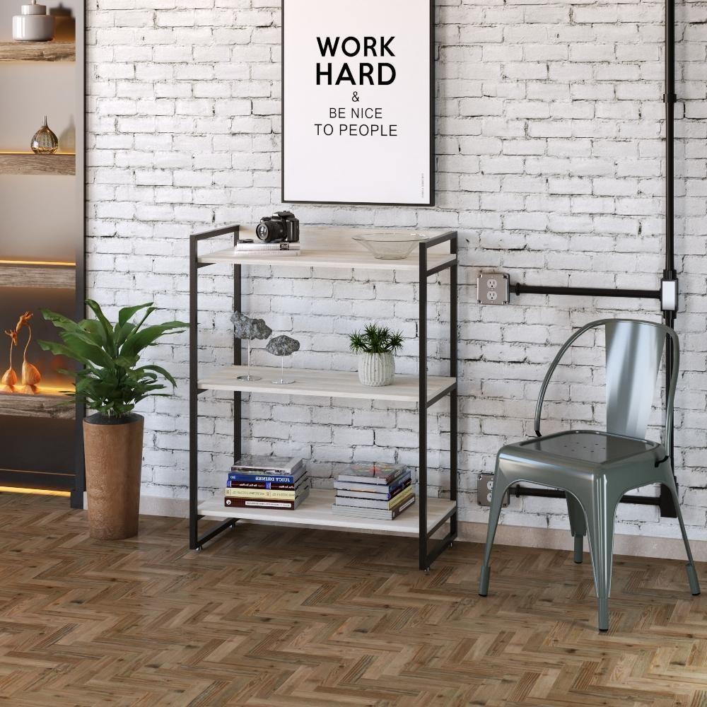 Estante Kuadra 80x40x104cm C/03 Prateleiras Snow / Est.preta Snow / Est.preta - 3