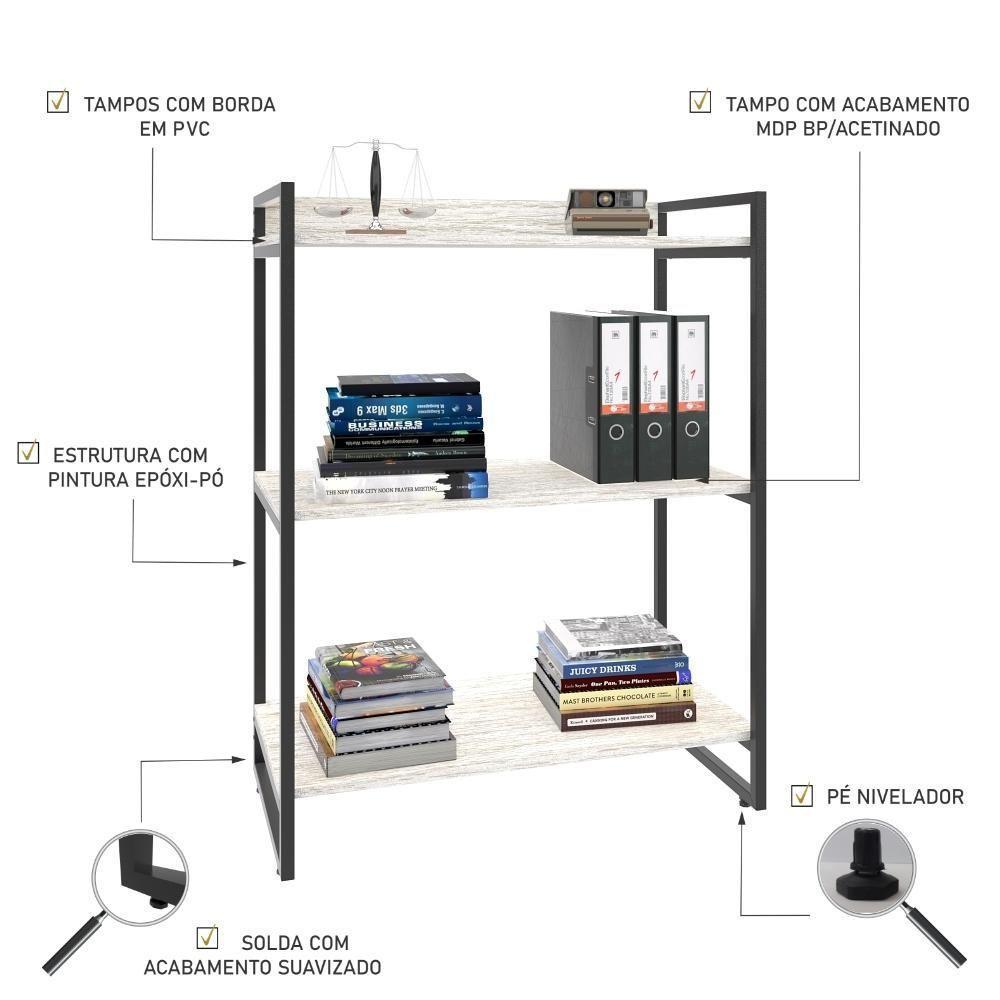 Estante Kuadra 80x40x104cm C/03 Prateleiras Snow / Est.preta Snow / Est.preta - 4