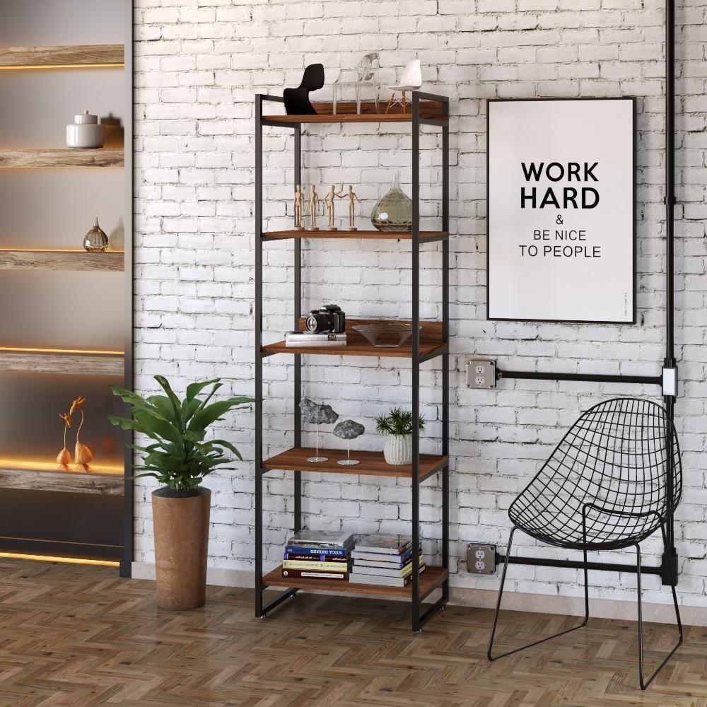 Estante Kuadra 60x40x187cm C/05 Prateleiras Nogal / Est.preta Nogal / Est.preta - 3