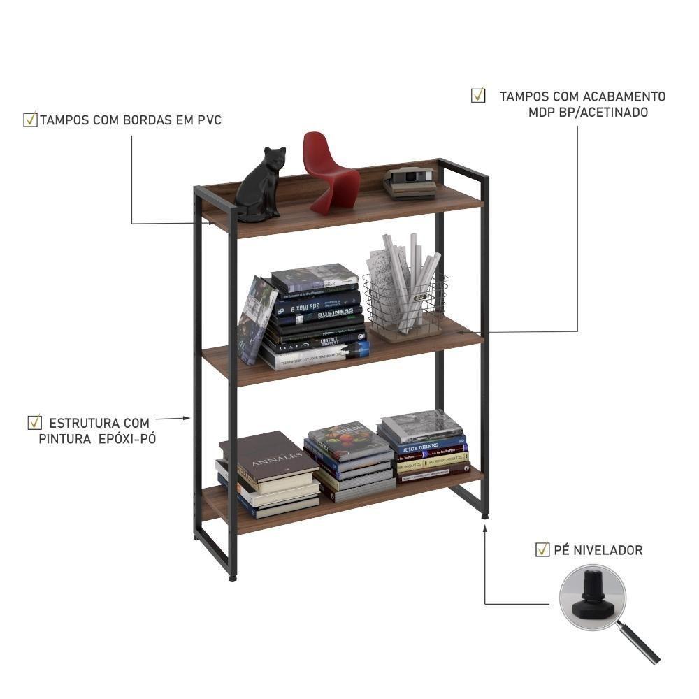 Estante Dynamica 80x30x104cm C/03 Prateleiras Nogal / Est.preta Nogal / Est.preta - 4