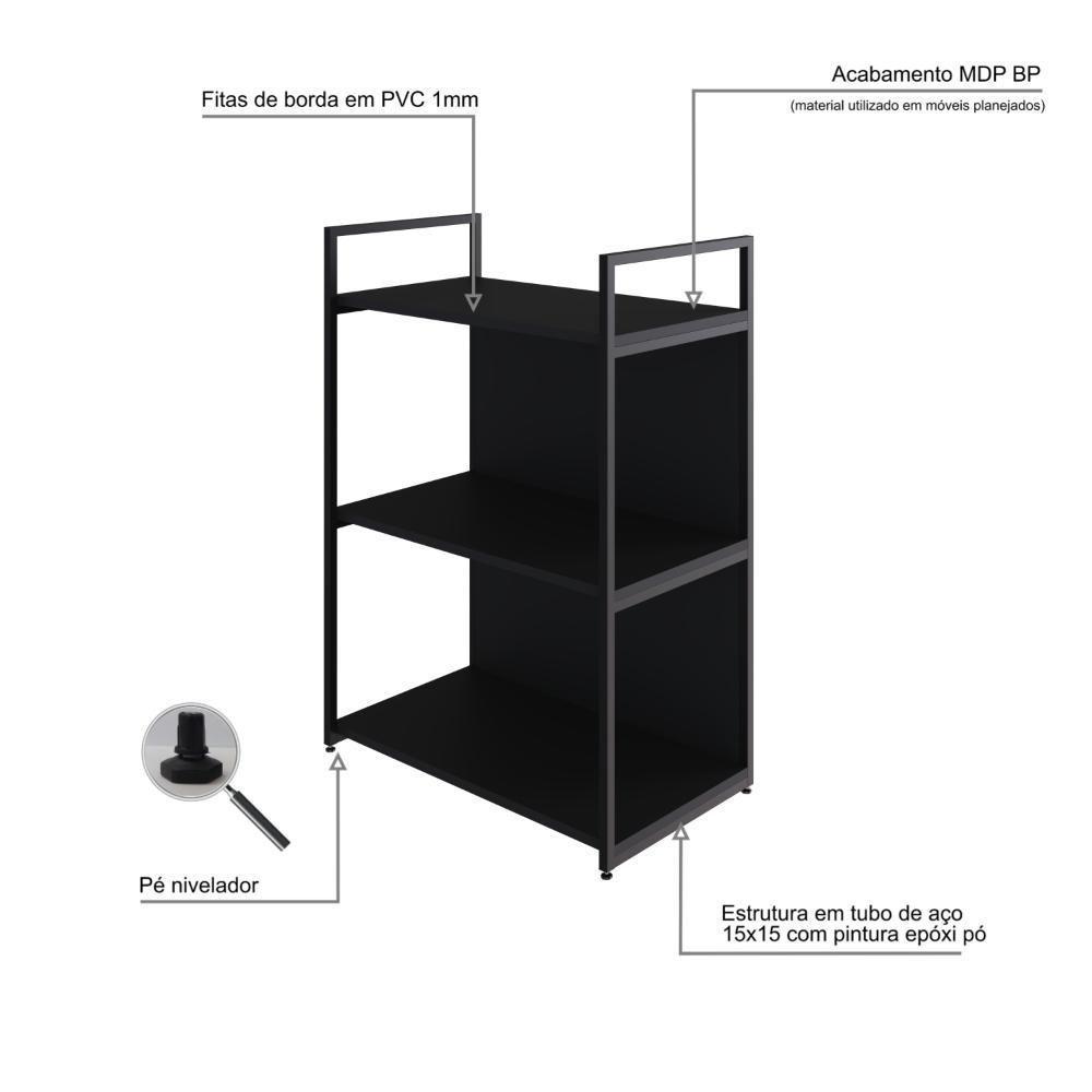 Estante C/03 Prateleiras 84x60x33cm C/fundo Yon Preto Tx/est.preta Preto Tx/est.preta - 3