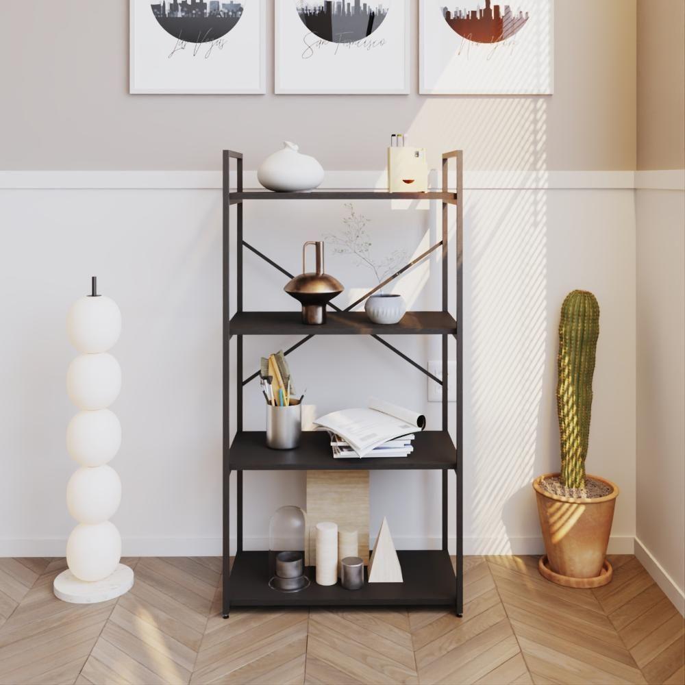 Estante C/04 Prateleiras 118x60x33cm Yon Preto Tx/est.preta Preto Tx/est.preta - 2