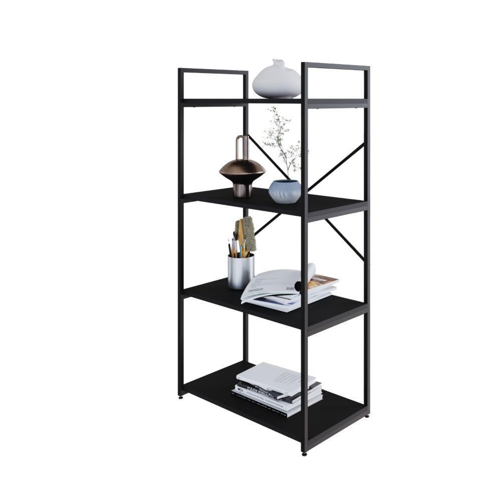 Estante C/04 Prateleiras 118x60x33cm Yon Preto Tx/est.preta Preto Tx/est.preta - 4