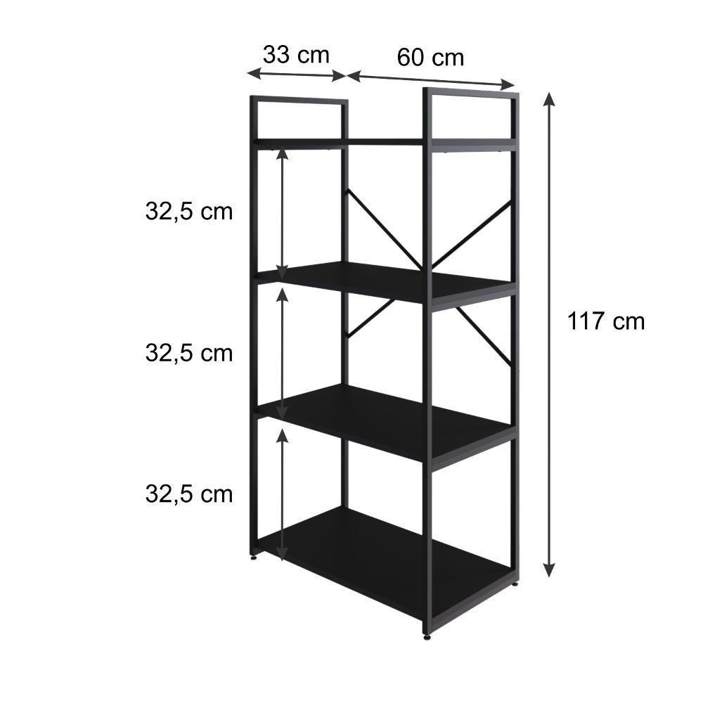Estante C/04 Prateleiras 118x60x33cm Yon Preto Tx/est.preta Preto Tx/est.preta - 5