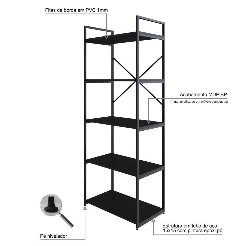 Estante C/05 Prateleiras 152x60x33cm Yon Preto Tx/est.preta Preto Tx/est.preta - 3