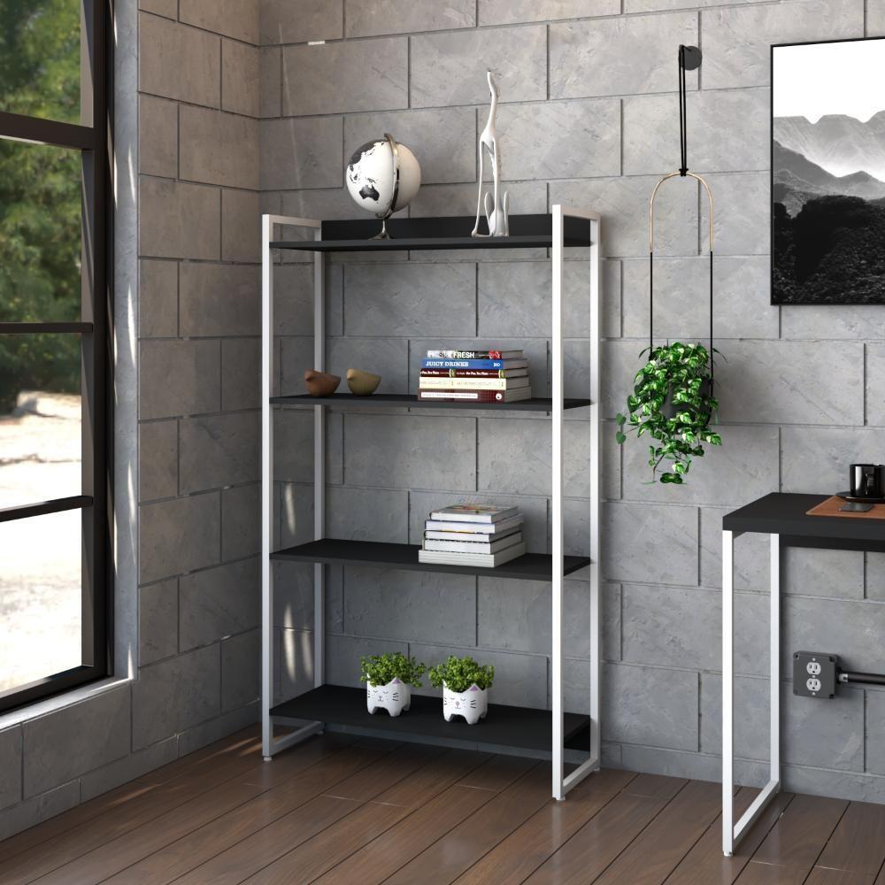 Estante Dynamica 80x30x146cm C/04 Prateleiras Preto ônix / Est.branca Preto ônix / Est.branca - 2