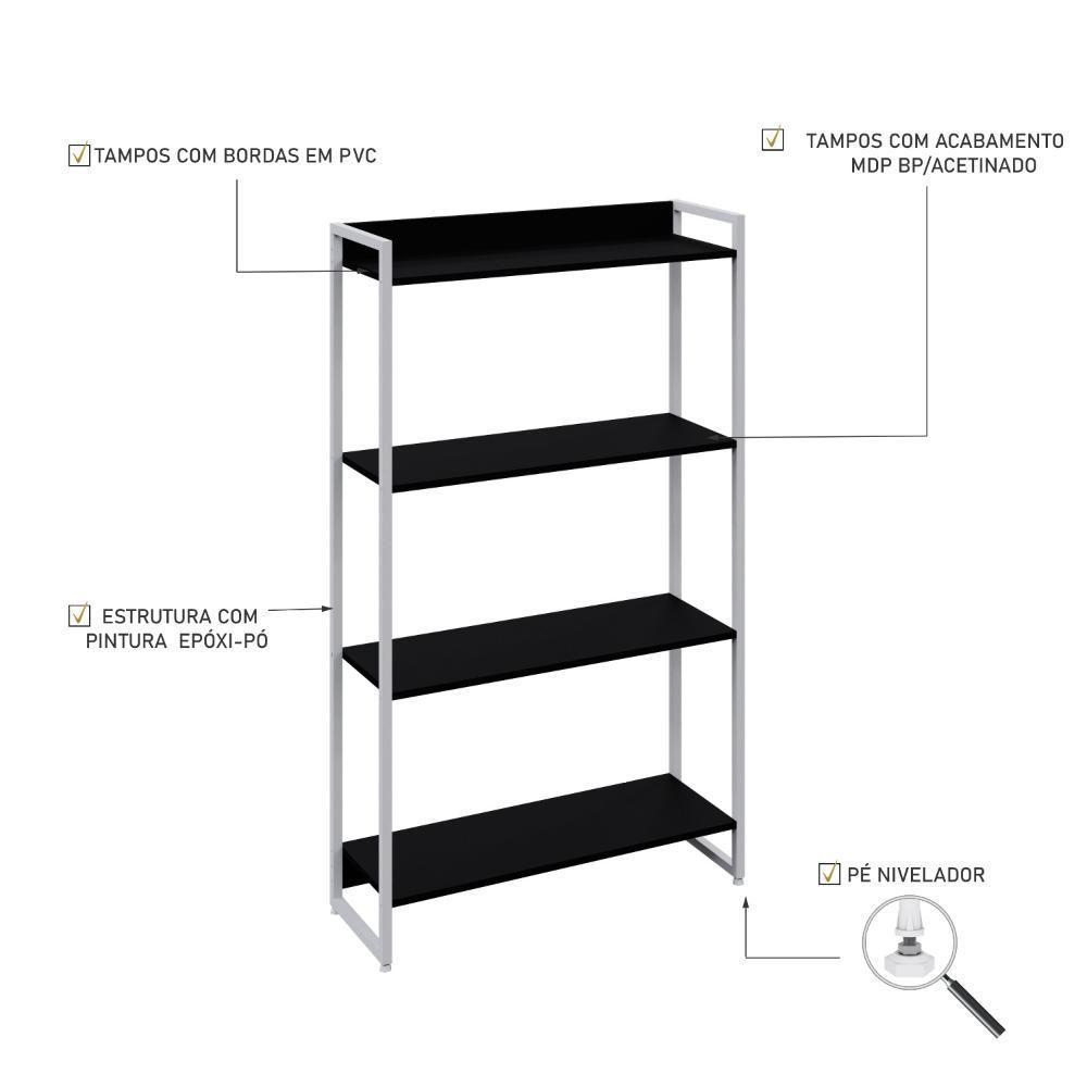 Estante Dynamica 80x30x146cm C/04 Prateleiras Preto ônix / Est.branca Preto ônix / Est.branca - 3