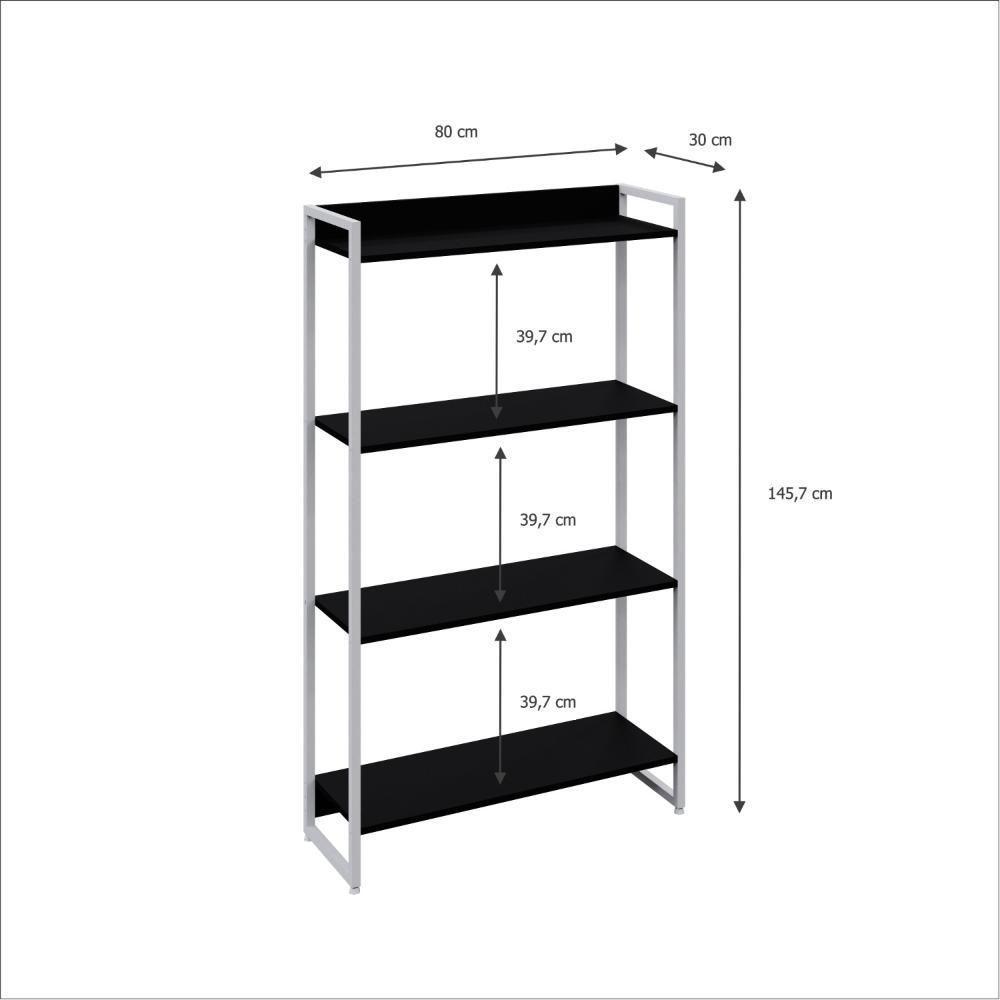 Estante Dynamica 80x30x146cm C/04 Prateleiras Preto ônix / Est.branca Preto ônix / Est.branca - 5