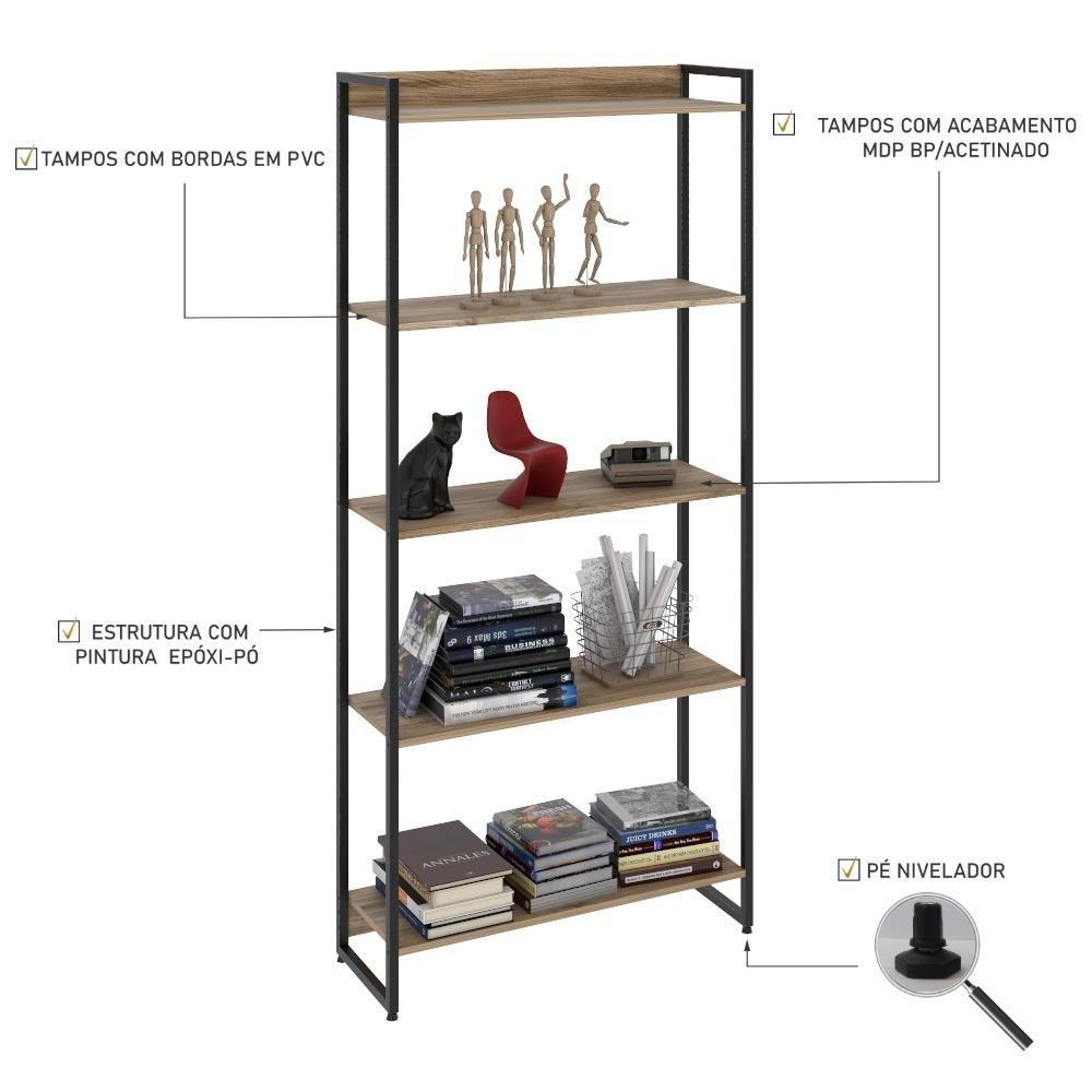 Estante Dynamica 80x30x187cm C/05 Prateleiras Carvalho / Est.preta Carvalho / Est.preta - 4