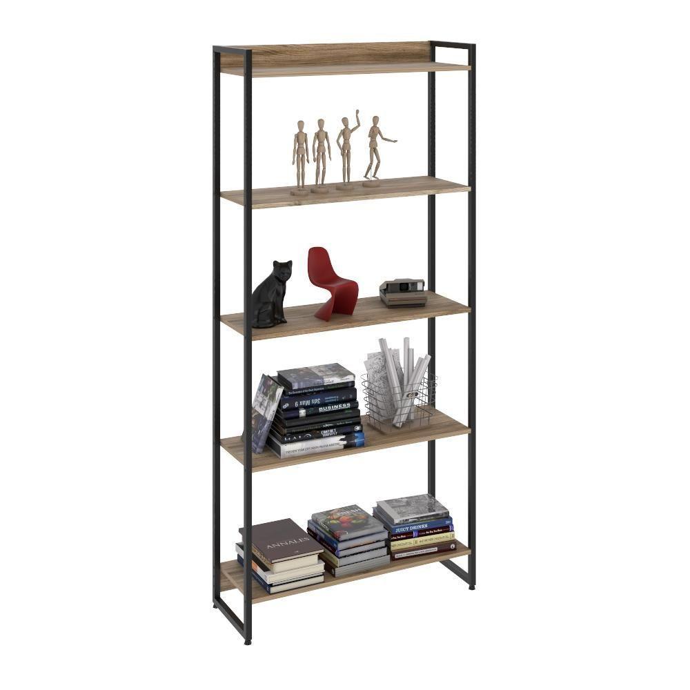 Estante Dynamica 80x30x187cm C/05 Prateleiras Carvalho / Est.preta Carvalho / Est.preta - 5