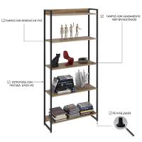 Estante Dynamica 80x30x187cm C/05 Prateleiras Carvalho / Est.preta Carvalho / Est.preta