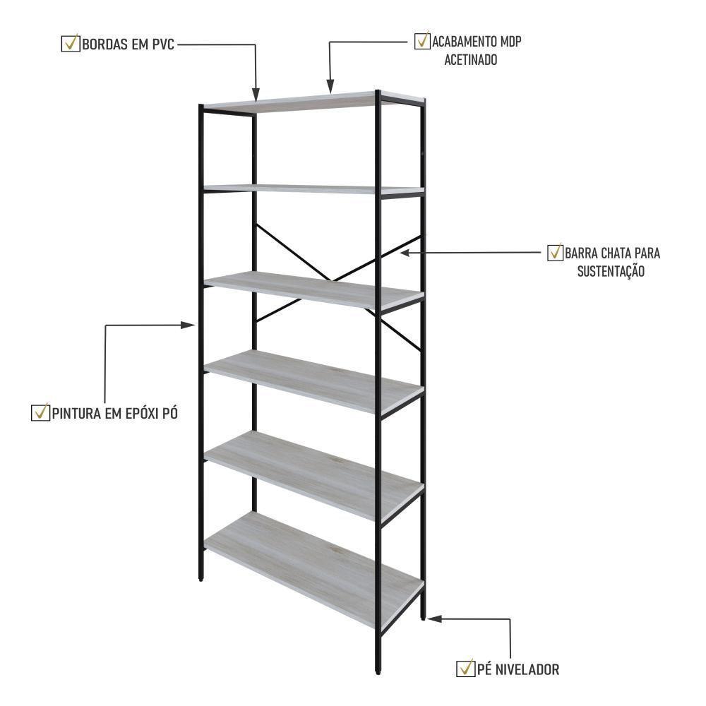 Estante C/06 Prateleiras 186x80x33cm Tub Tueh1886 Snow - Est.preta Snow / Est.preta - 3
