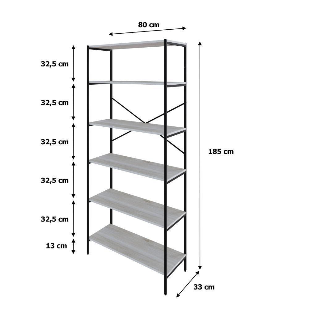Estante C/06 Prateleiras 186x80x33cm Tub Tueh1886 Snow - Est.preta Snow / Est.preta - 7