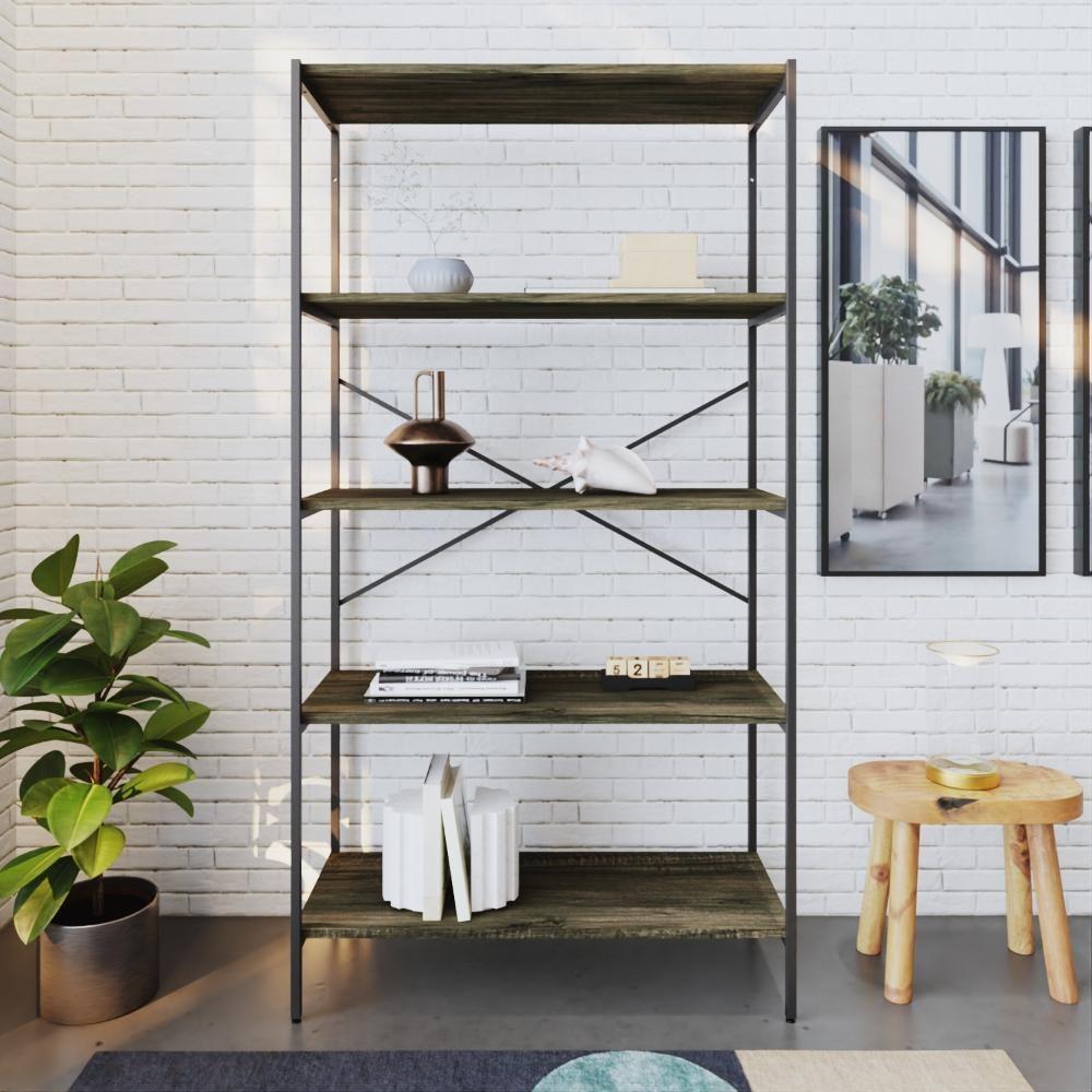 Estante C/05 Prateleiras 152x80x33cm Tub Tueh1585 Carvalho Dark - Est.preta Carvalho Dark / Est.preta - 4