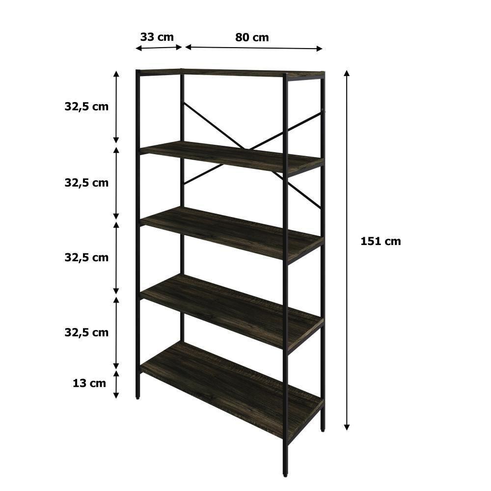 Estante C/05 Prateleiras 152x80x33cm Tub Tueh1585 Carvalho Dark - Est.preta Carvalho Dark / Est.preta - 7