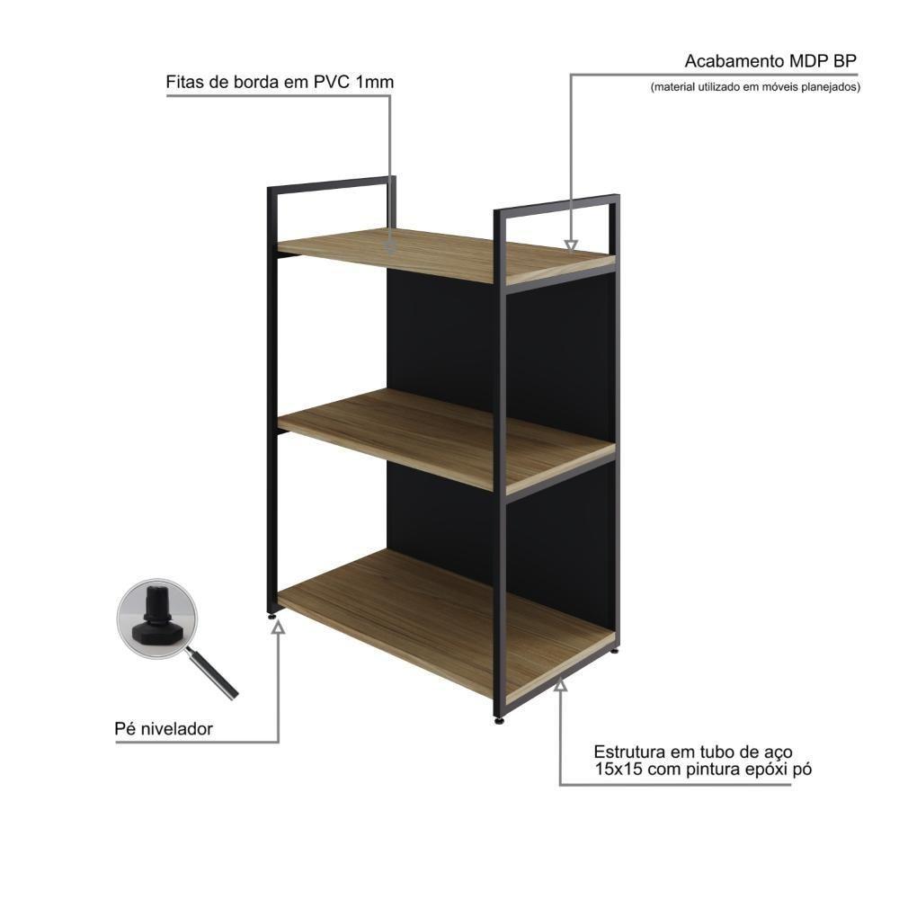 Estante C/03 Prateleiras 84x60x33cm C/fundo Yon Vermont Oak/est.preta Vermont Oak/est.preta - 3