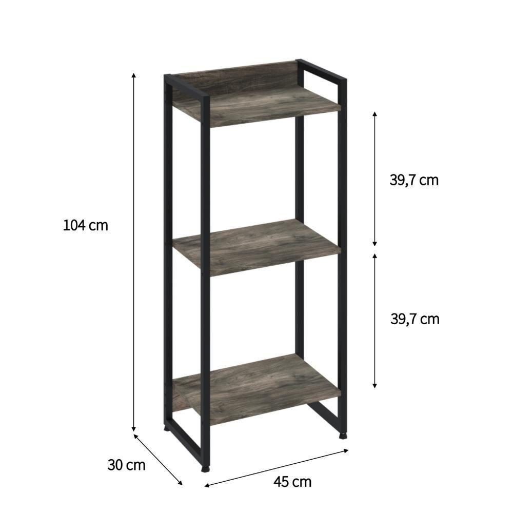 Estante Dynamica 45x30x104cm C/03 Prateleiras Carvalho Dark / Est.preta Carvalho Dark / Est.preta - 5