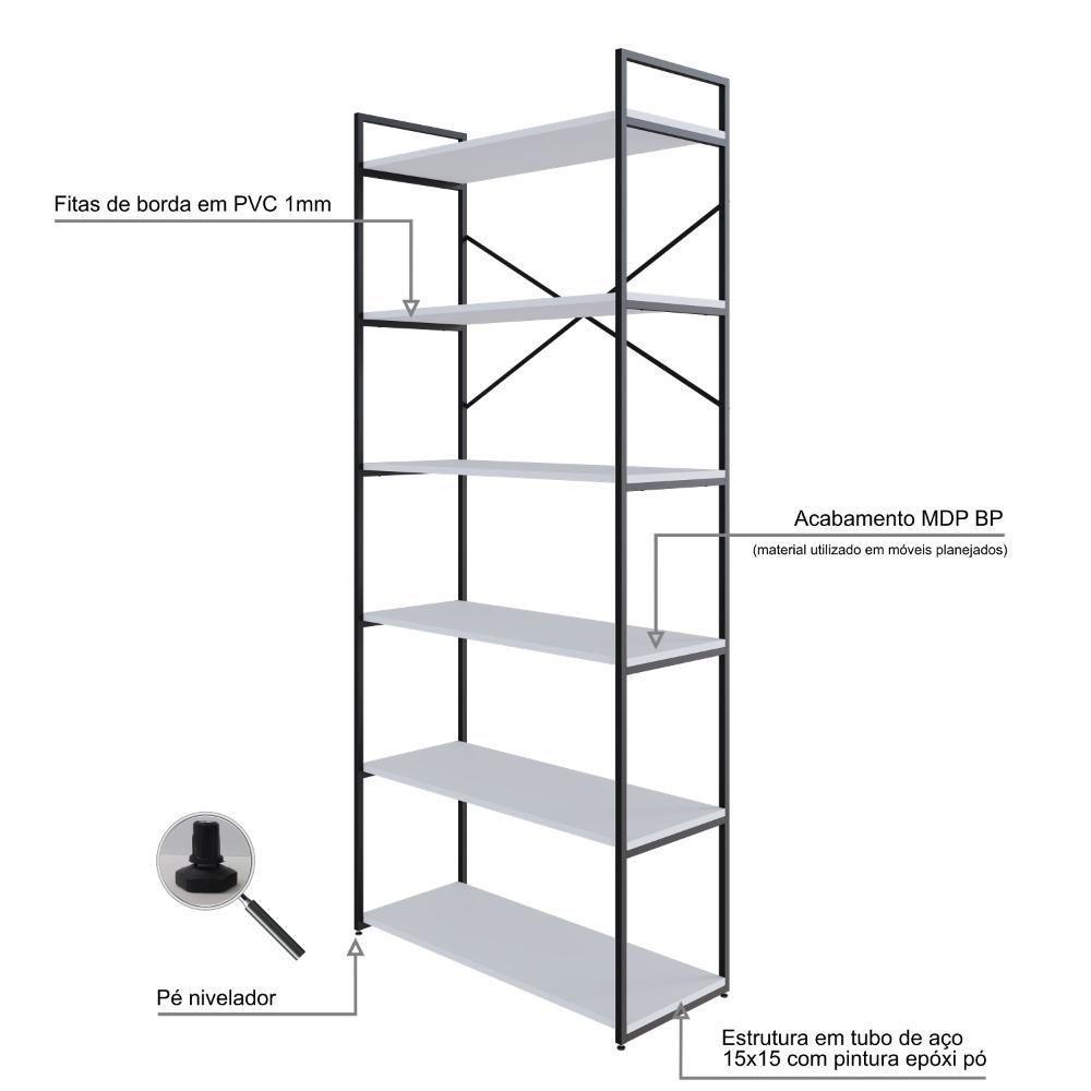 Estante Alta C/06 Prateleiras 185x80x33cm Yon Branco Tx/est.preta Branco Tx/est.preta - 3