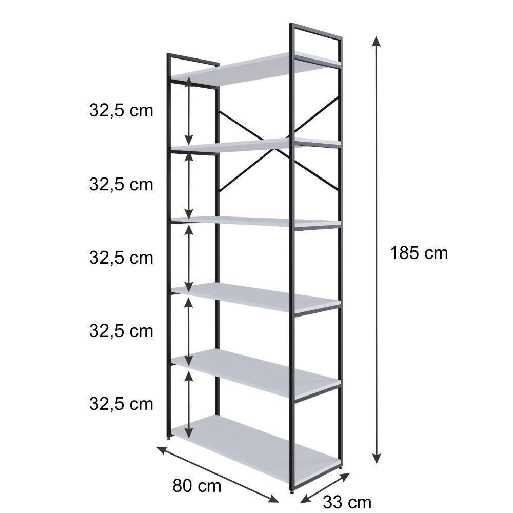 Estante Alta C/06 Prateleiras 185x80x33cm Yon Branco Tx/est.preta Branco Tx/est.preta - 5