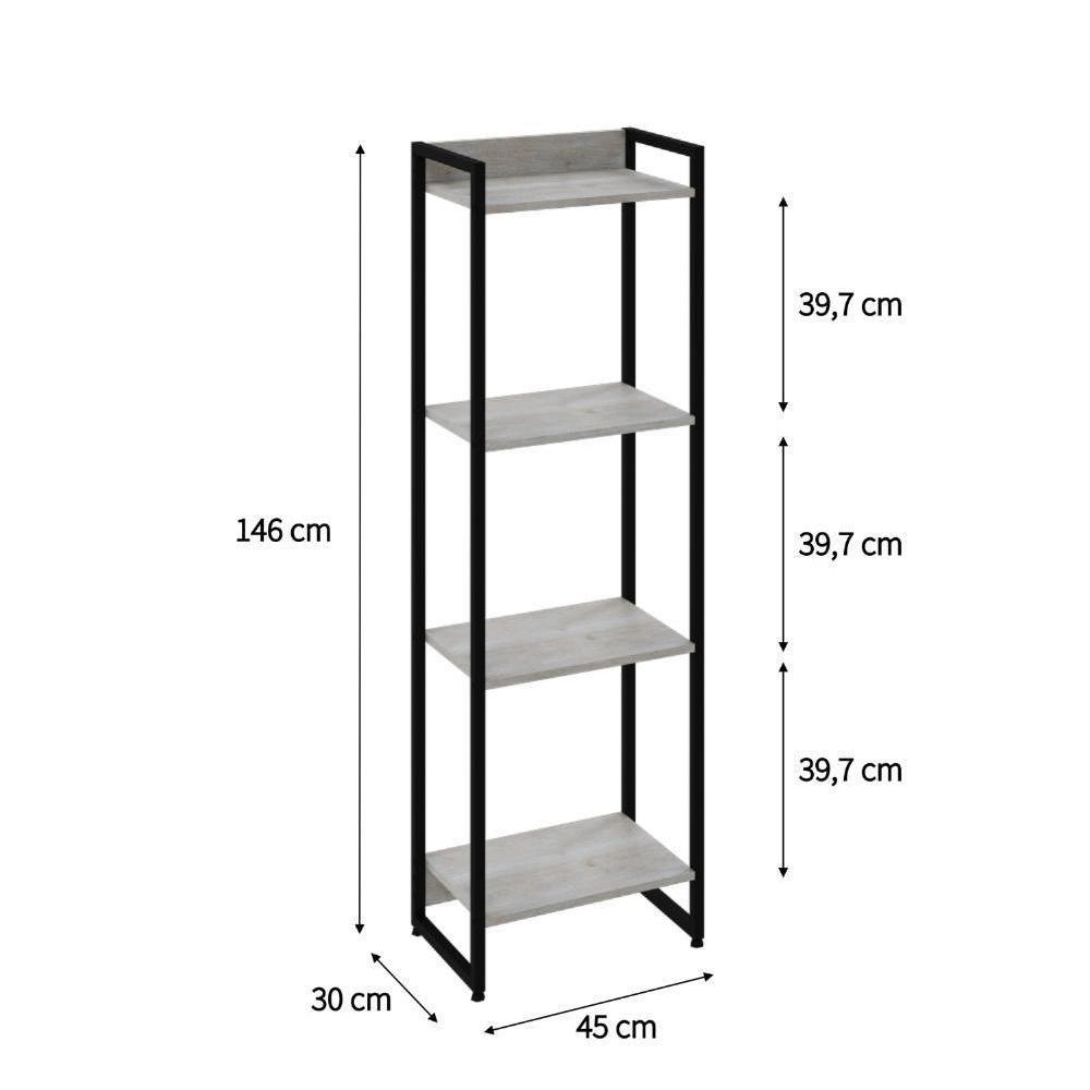 Estante Dynamica 45x30x146cm C/04 Prateleiras Snow / Est.preta Snow / Est.preta - 5