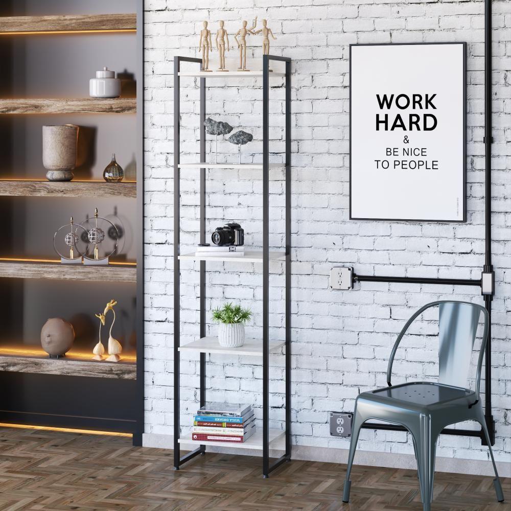 Estante Dynamica 45x30x187cm C/05 Prateleiras Snow / Est.preta Snow / Est.preta - 2