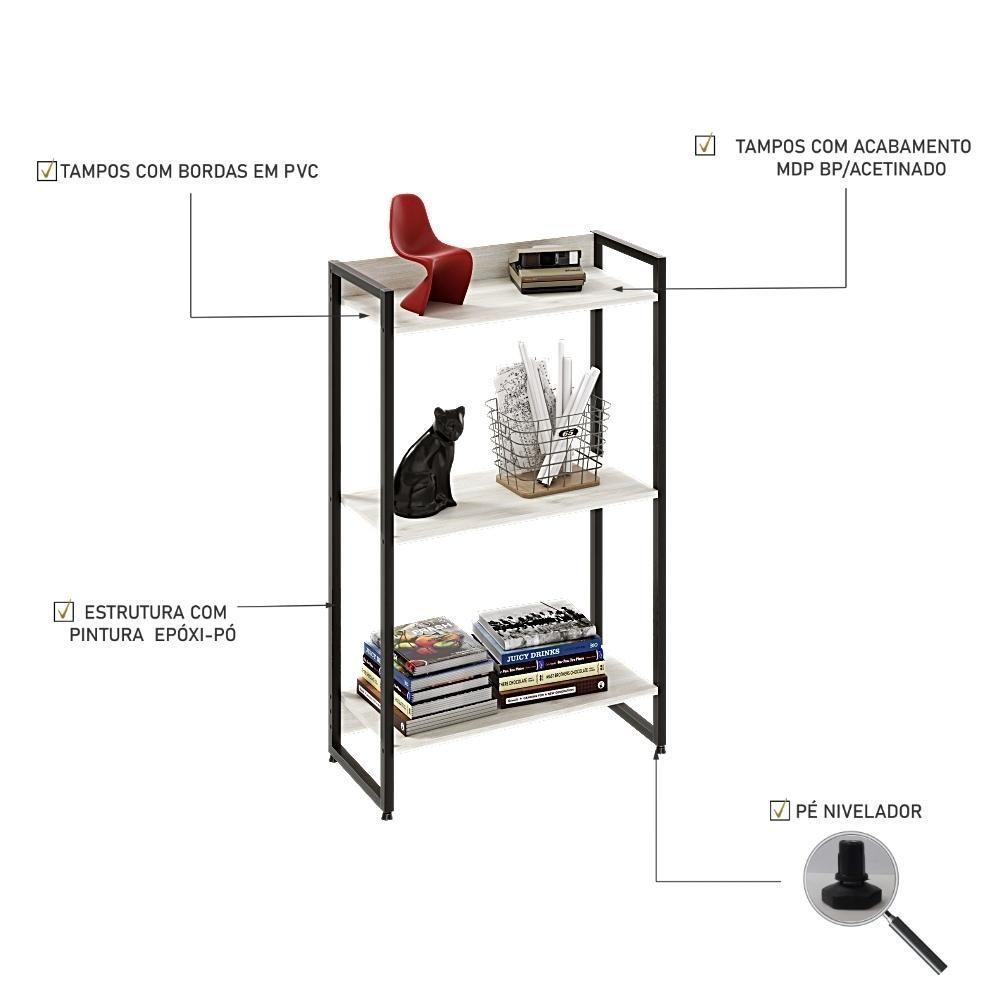 Estante Dynamica 60x30x104cm C/03 Prateleiras Snow / Est.preta Snow / Est.preta - 4