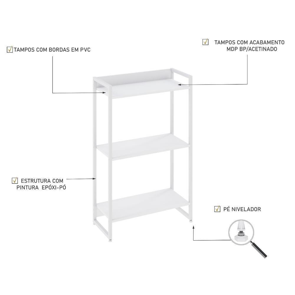 Estante Dynamica 60x30x104cm C/03 Prateleiras Branco Chess / Est.branca Branco Chess / Est.branca - 3