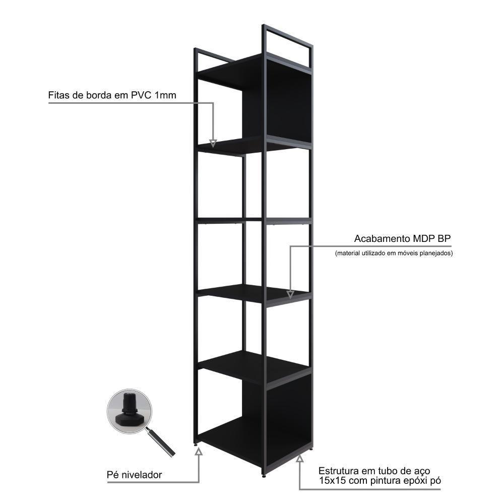 Estante Alta C/06 Prateleiras 185x45x33cm C/fundo Yon Preto Tx/est.preta Preto Tx/est.preta - 2