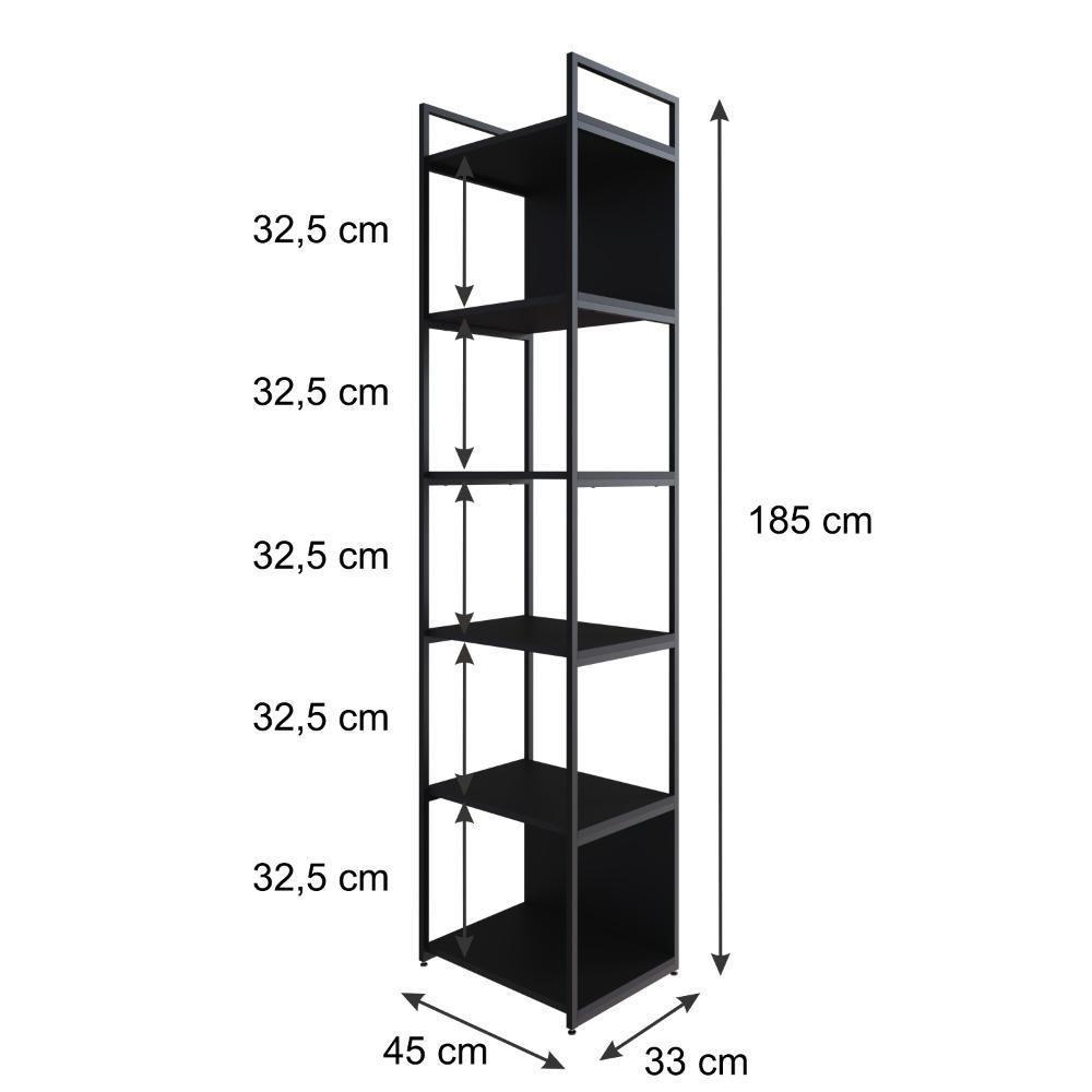 Estante Alta C/06 Prateleiras 185x45x33cm C/fundo Yon Preto Tx/est.preta Preto Tx/est.preta - 4
