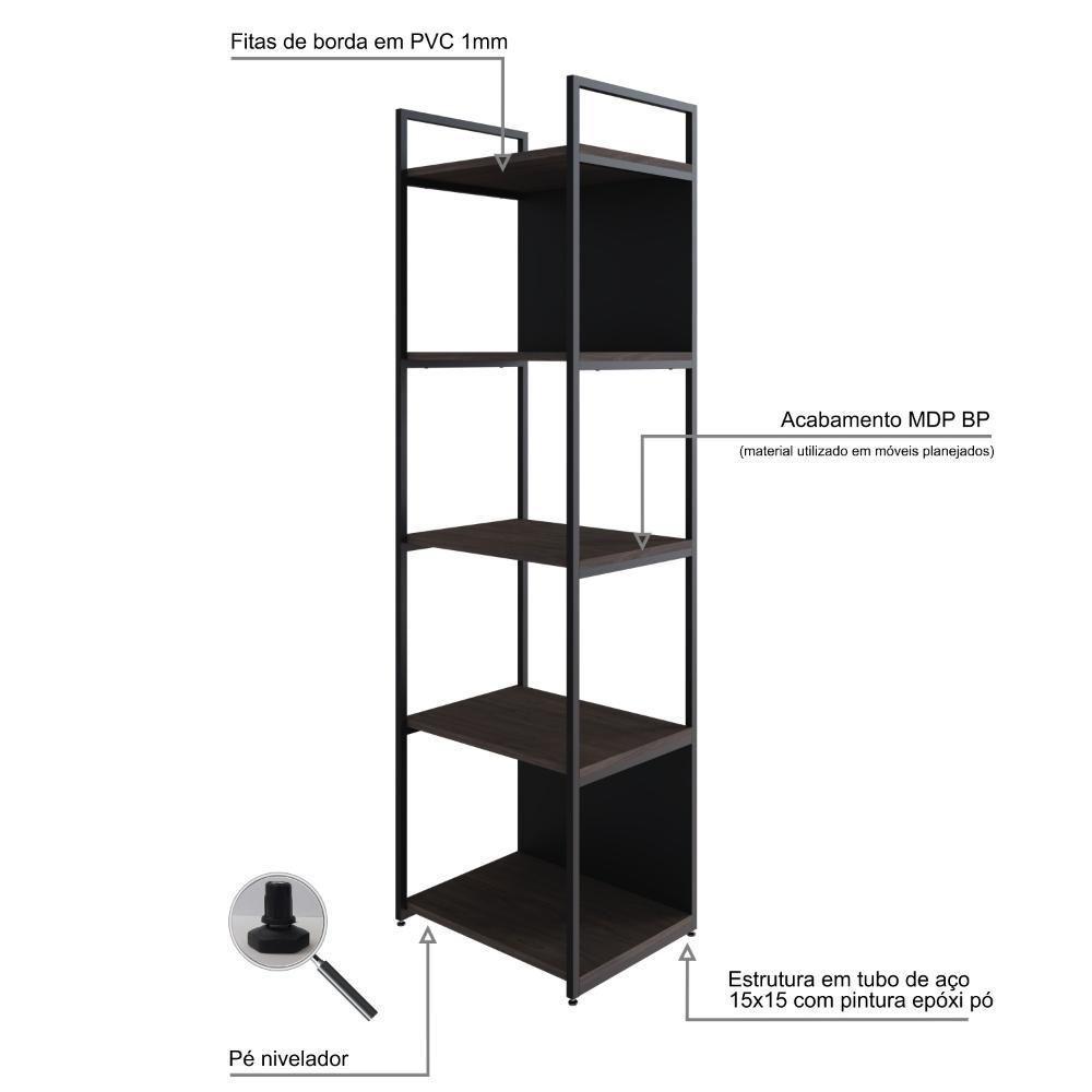 Estante C/05 Prateleiras 152x45x33cm C/fundo Yon Terracota/est.preta Terracota/est.preta - 3