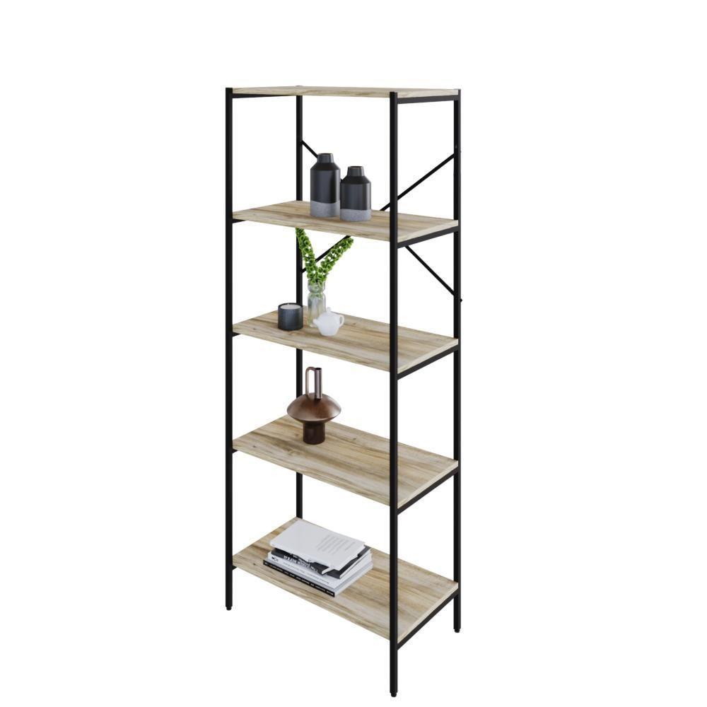 Estante C/05 Prateleiras 152x60x33cm Tub Tueh1565 Carvalho - Est.preta Carvalho / Est.preta - 5
