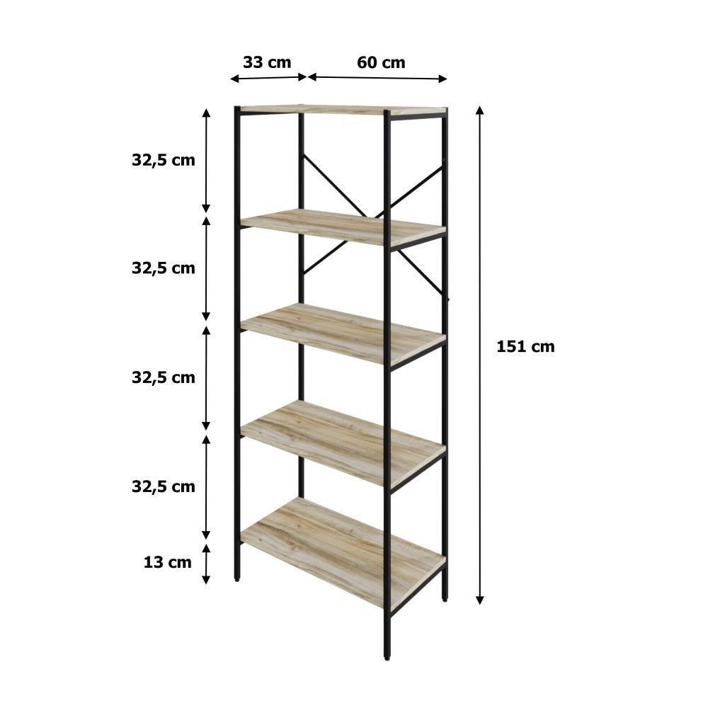 Estante C/05 Prateleiras 152x60x33cm Tub Tueh1565 Carvalho - Est.preta Carvalho / Est.preta - 7
