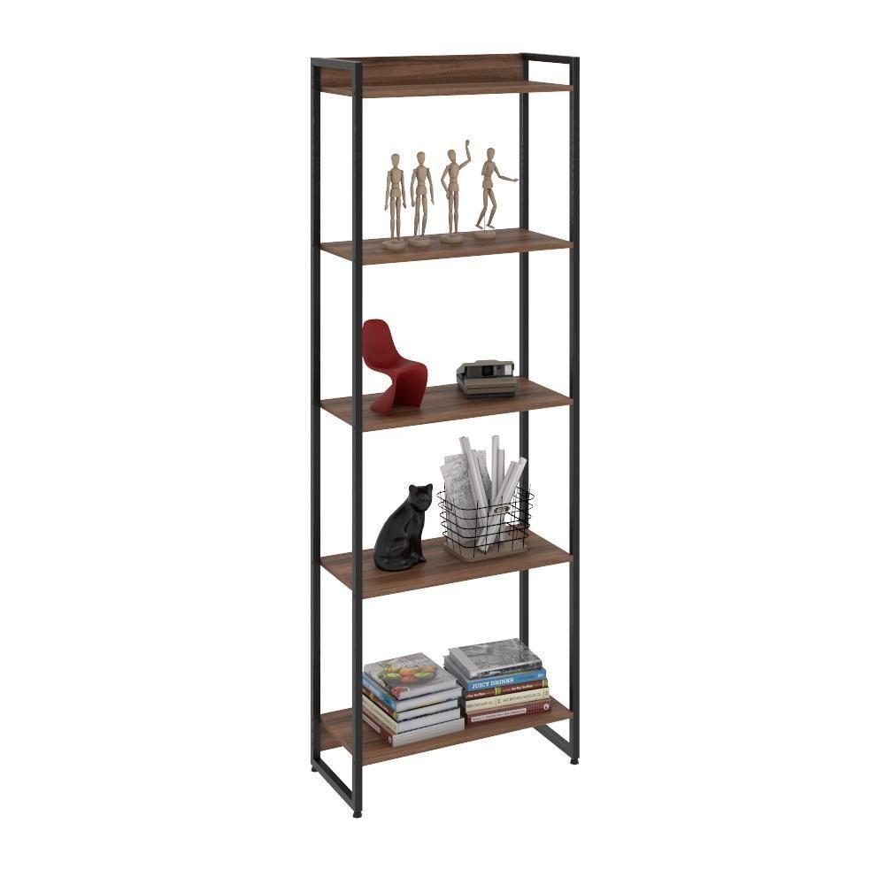 Estante Dynamica 60x30x187cm C/05 Prateleiras Nogal / Est.preta Nogal / Est.preta - 5
